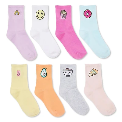 George Girls' Mid-Crew Socks 8-Pack, Sizes 11/2-3/6