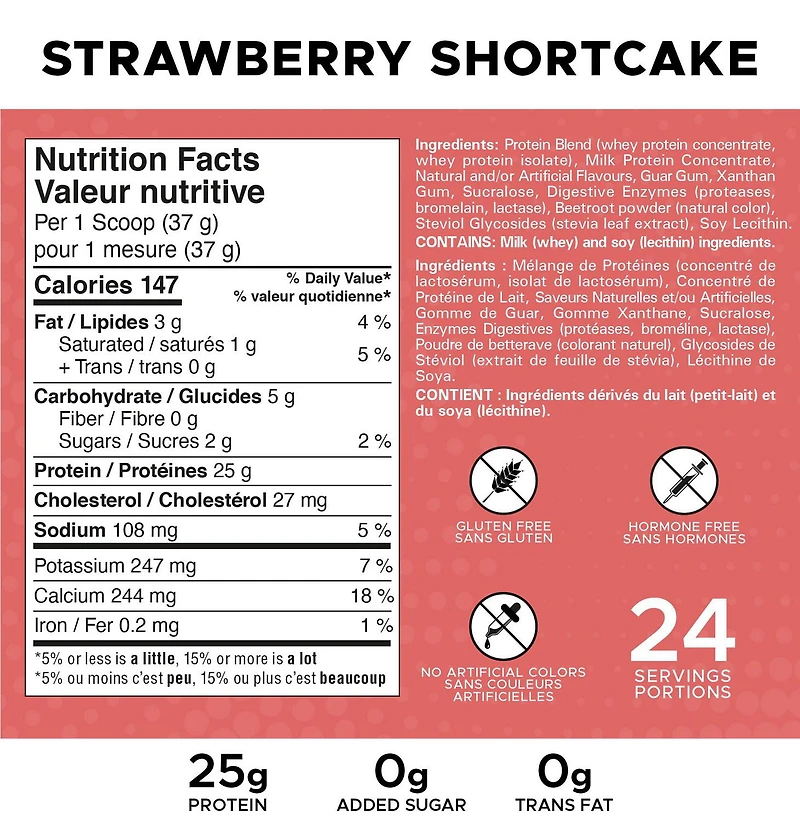 Revolution Nutrition, High Whey, Poudre de Protéines 2LB, 25 g de Protéines par Dosette, 908 g, 24 Portions, Sans Gluten, Masse Musculaire Maigre pour Hommes et Femmes, Shortcake à la Fraise (2 Livres)