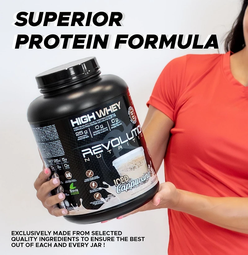 Revolution Nutrition, High Whey, Poudre de Protéines 2LB, 25 g de Protéines par Dosette, 908 g, 24 Portions, Sans Gluten, Masse Musculaire Maigre pour Hommes et Femmes, Shortcake à la Fraise (2 Livres)