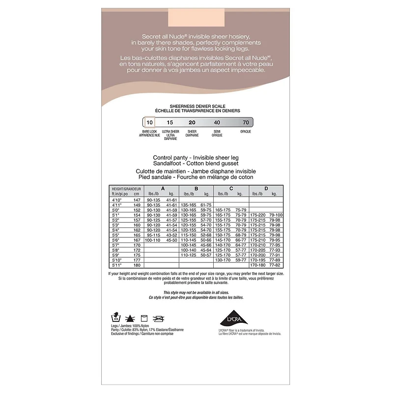 Secret® All Nude Control Top Pantyhose 1pk