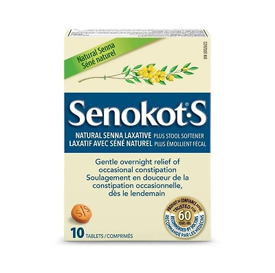 Comprimés laxative avec séné naturel plus émollient fécal de Senokot•S 10 tablets