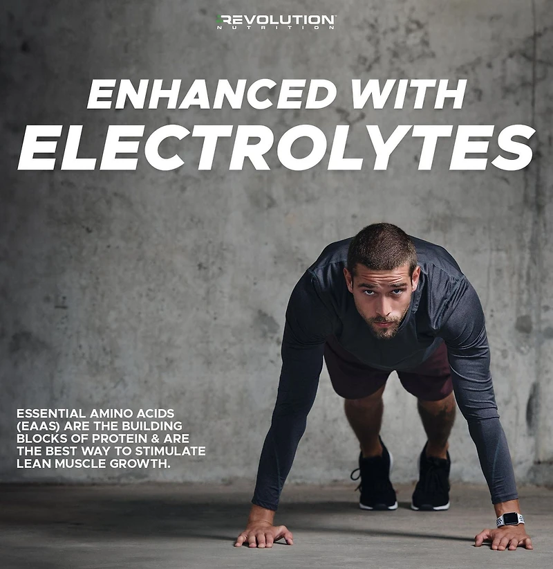 Revolution Nutrition, Poudre Pure EAA, Acides Aminés Essentiels pour la Récupération Post-Workout, Sans Gluten, Zéro Calorie, Zéro Sucre, avec Électrolytes, 5 g d’EAA par Portion, Tranche de Raisin, 240 g (26 Portions)