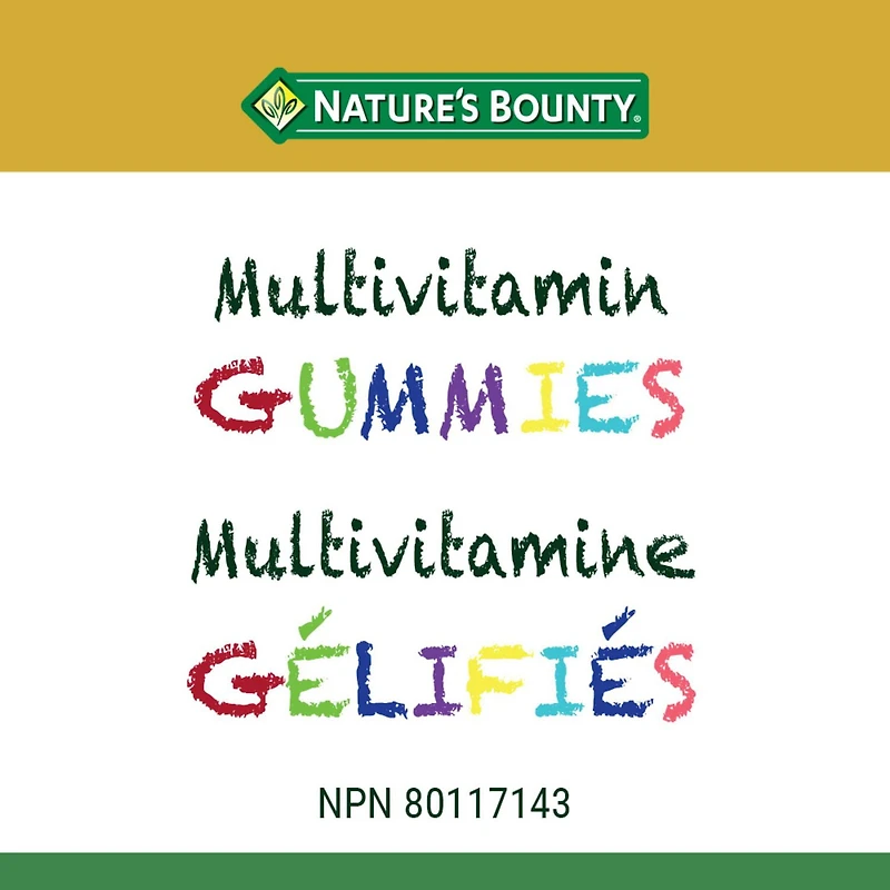 Nature's Bounty Kids Multivitamin Gummies, Source Of Vitamins And Minerals, Supports Immune Function, No Artificial Colours, No Artificial Flavours, Taste Great, Cherry, Grape And Orange Flavours