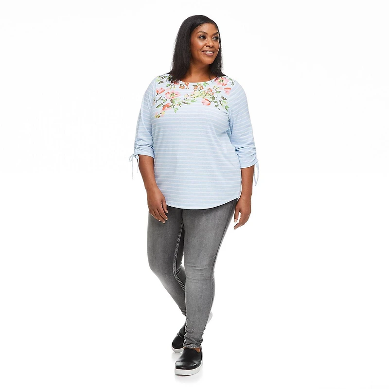 Penmans Plus Women's Printed Ruched Sleeve Tee