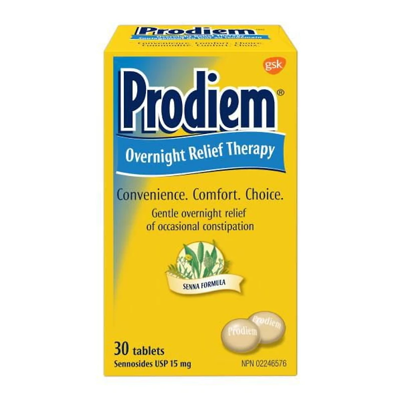 Prodiem Overnight Laxative and Constipation Relief Tablets, 15mg Sennosides, 30 Count, 30 tablets
