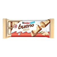 Barres KINDER BUENO au chocolat au blanc et à la crème aux noisettes; un paquet individuel contient 2 barres emballées individuellement 39G