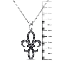 Pendentif fleur de lys Asteria avec diamants noirs 1/4 CT poids total en argent sterling, 18 po