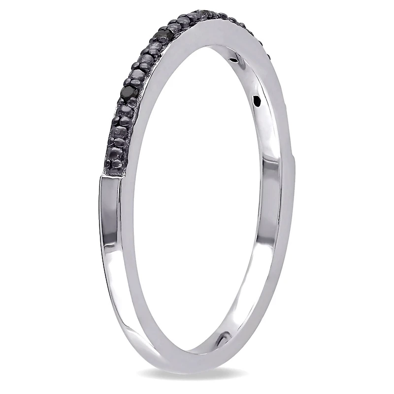 Bague d'anniversaire de style semi-éternité Asteria avec accents de diamants noirs en argent sterling