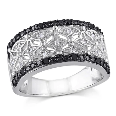 Asteria 1/7 Carat T.W Black and White Diamond Sterling Silver Vintage Ring