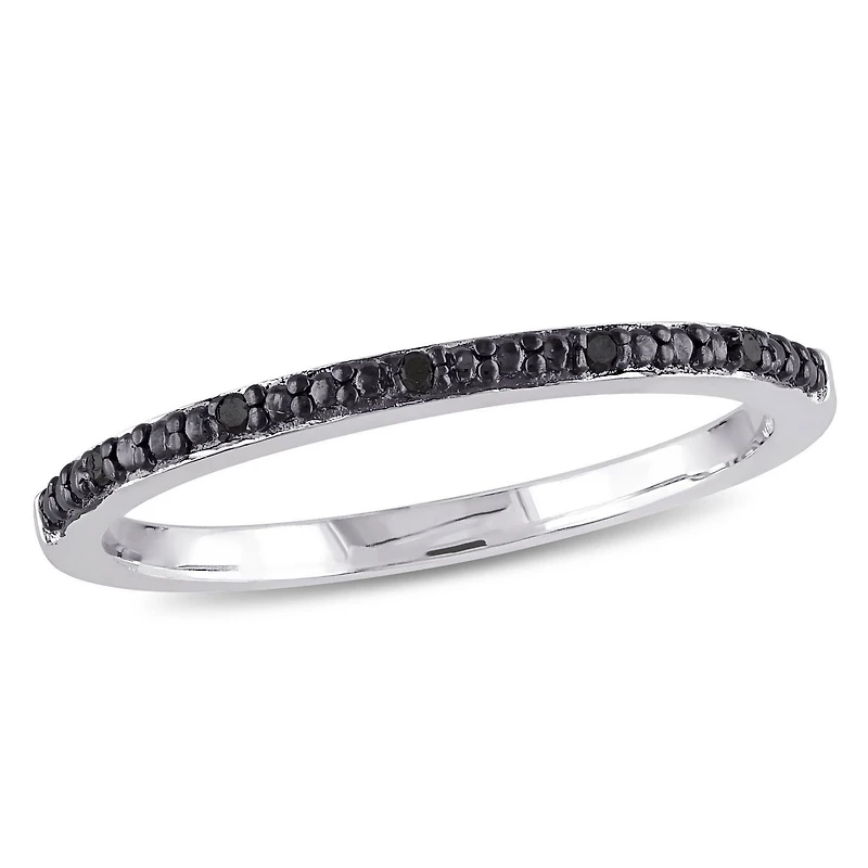 Bague d'anniversaire de style semi-éternité Asteria avec accents de diamants noirs en argent sterling