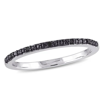 Bague d'anniversaire de style semi-éternité Asteria avec accents de diamants noirs en argent sterling