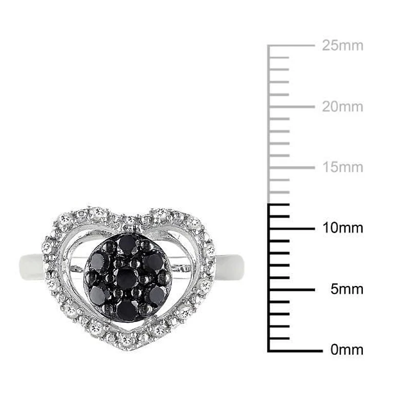 Asteria 1/2 Carat T.W. Black and White Diamond Sterling Silver Heart Ring