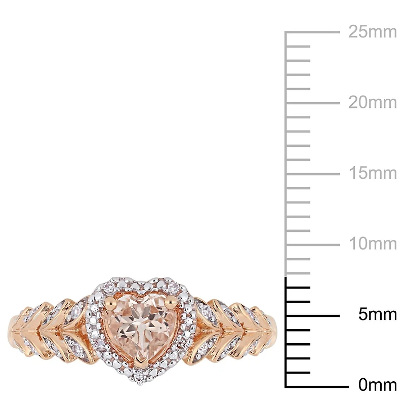 Bague auréole de forme cœur Tangelo avec morganite 1/2 CT PBT et accents de diamants en or rosé 10K