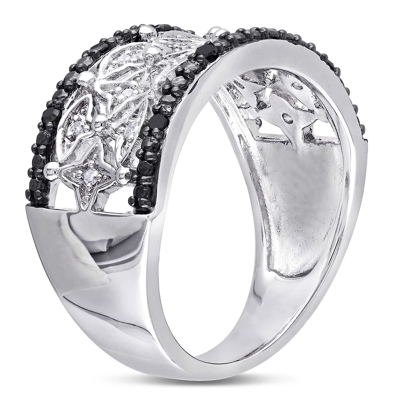 Bague rétro Asteria avec diamants noirs et blancs 1/7 CT poids total en argent sterling
