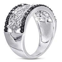 Bague rétro Asteria avec diamants noirs et blancs 1/7 CT poids total en argent sterling