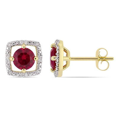 Tangelo 1-1/6 Carat T.G.W. Created Ruby and Diamond-Accent 10K Yellow Gold Halo Stud Earrings