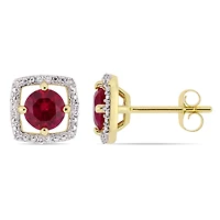 Tangelo 1-1/6 Carat T.G.W. Created Ruby and Diamond-Accent 10K Yellow Gold Halo Stud Earrings