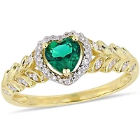 Bague auréole de forme cœur Tangelo avec émeraude synthétique 2/5 CT PBT et accents de diamants en or jaune 10K