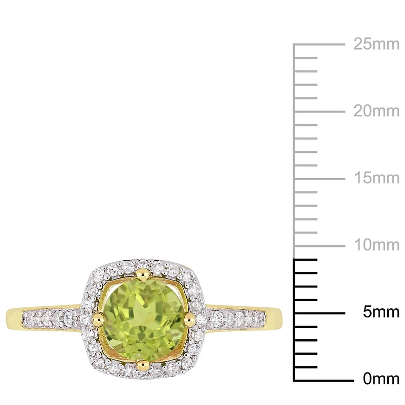 Tangelo 7/8 Carat T.G.W. Peridot and 1/7 Carat T.W. Diamond 10K Yellow Gold Halo Ring