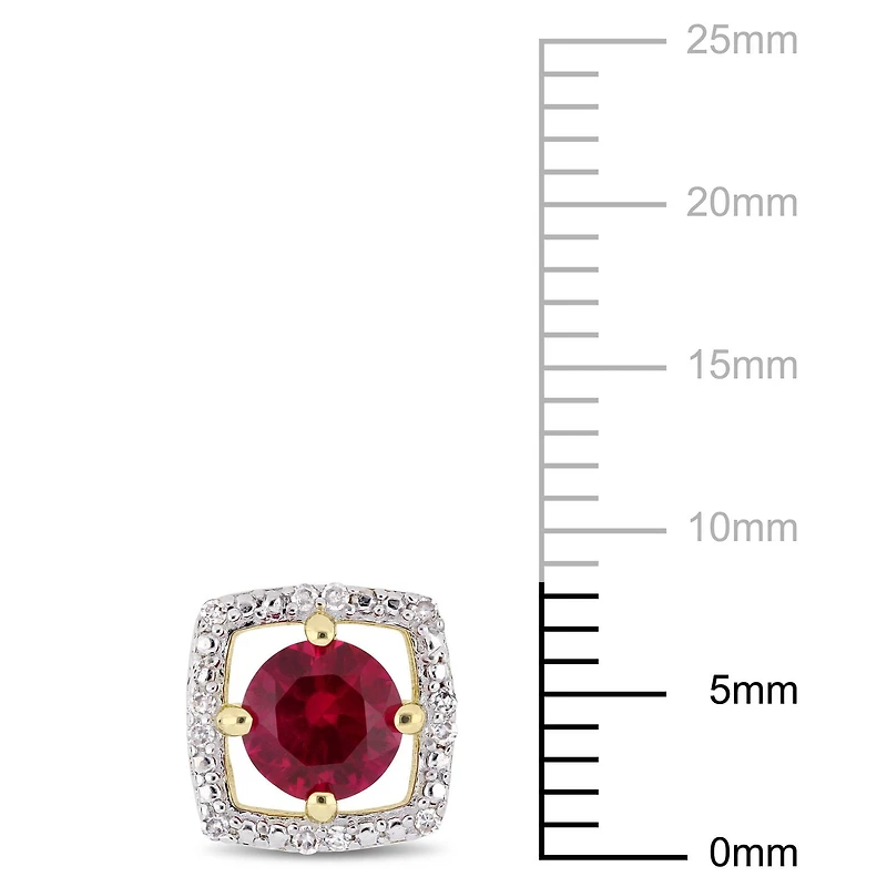 Tangelo 1-1/6 Carat T.G.W. Created Ruby and Diamond-Accent 10K Yellow Gold Halo Stud Earrings