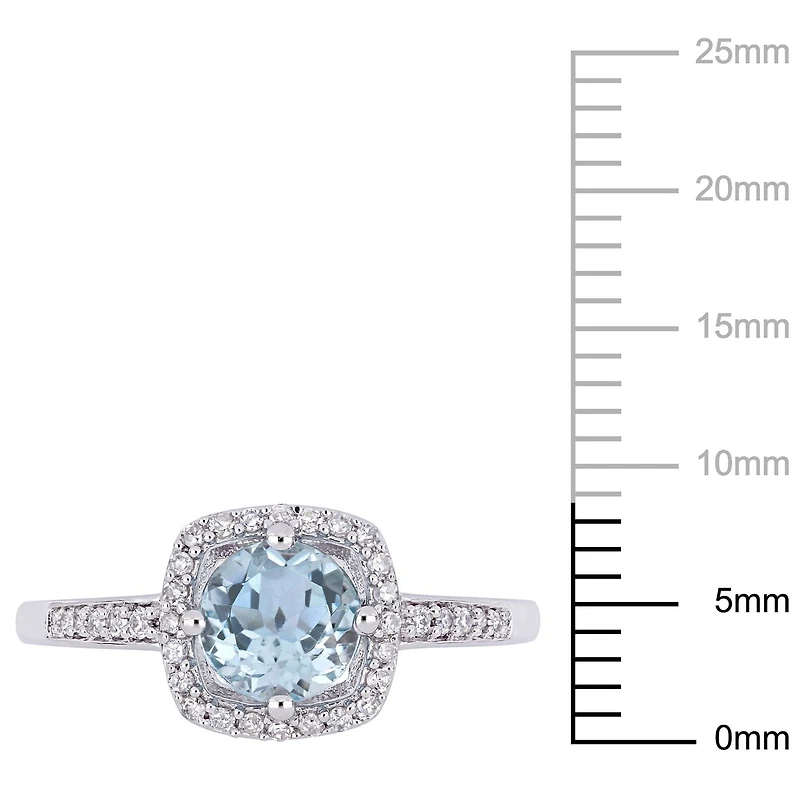 Bague auréole Tangelo avec topaze bleu-ciel 1 CT PBT et diamants 1/7 CT poids total en or blanc 10K