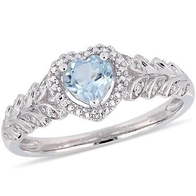 Tangelo 3/5 Carat T.G.W. Sky-Blue Topaz and Diamond-Accent 10K White Gold Halo Heart Ring