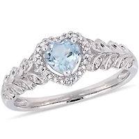 Tangelo 3/5 Carat T.G.W. Sky-Blue Topaz and Diamond-Accent 10K White Gold Halo Heart Ring
