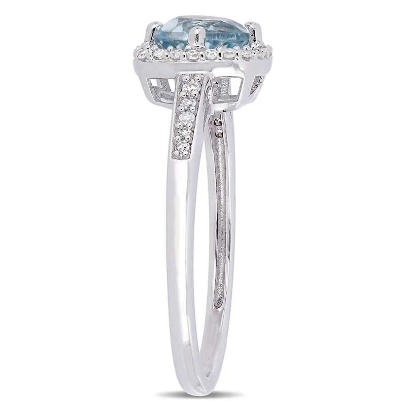 Bague auréole Tangelo avec topaze bleu-ciel 1 CT PBT et diamants 1/7 CT poids total en or blanc 10K