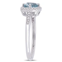 Bague auréole Tangelo avec topaze bleu-ciel 1 CT PBT et diamants 1/7 CT poids total en or blanc 10K