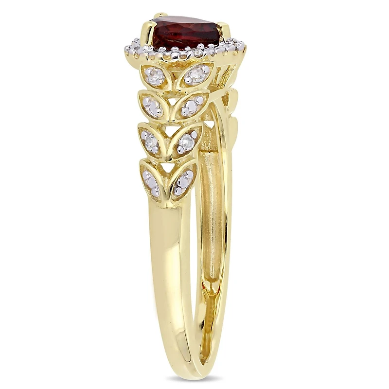 Bague auréole de forme cœur Tangelo avec grenat 1/2 CT PBT et accents de diamants en or jaune 10K