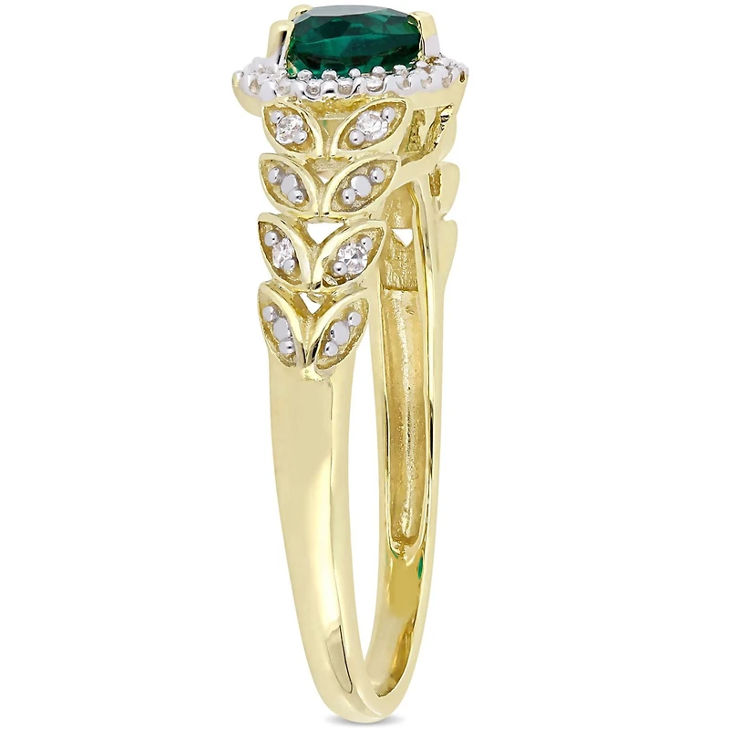 Tangelo 2/5 Carat T.G.W. Created Emerald and Diamond-Accent 10K Yellow Gold Halo Heart Ring