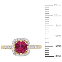 Bague auréole Tangelo avec rubis synthétique 1 CT PBT et diamants 1/7 CT poids total en or jaune 10K