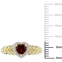 Bague auréole de forme cœur Tangelo avec grenat 1/2 CT PBT et accents de diamants en or jaune 10K
