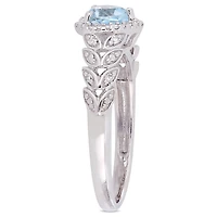 Tangelo 3/5 Carat T.G.W. Sky-Blue Topaz and Diamond-Accent 10K White Gold Halo Heart Ring