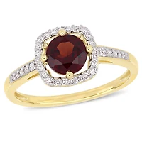 Tangelo 1 Carat T.G.W. Garnet and 1/7 Carat T.W. Diamond 10K Yellow Gold Halo Ring