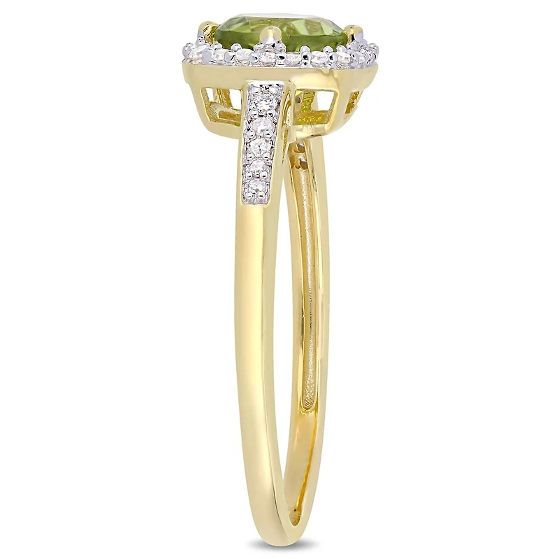 Tangelo 7/8 Carat T.G.W. Peridot and 1/7 Carat T.W. Diamond 10K Yellow Gold Halo Ring