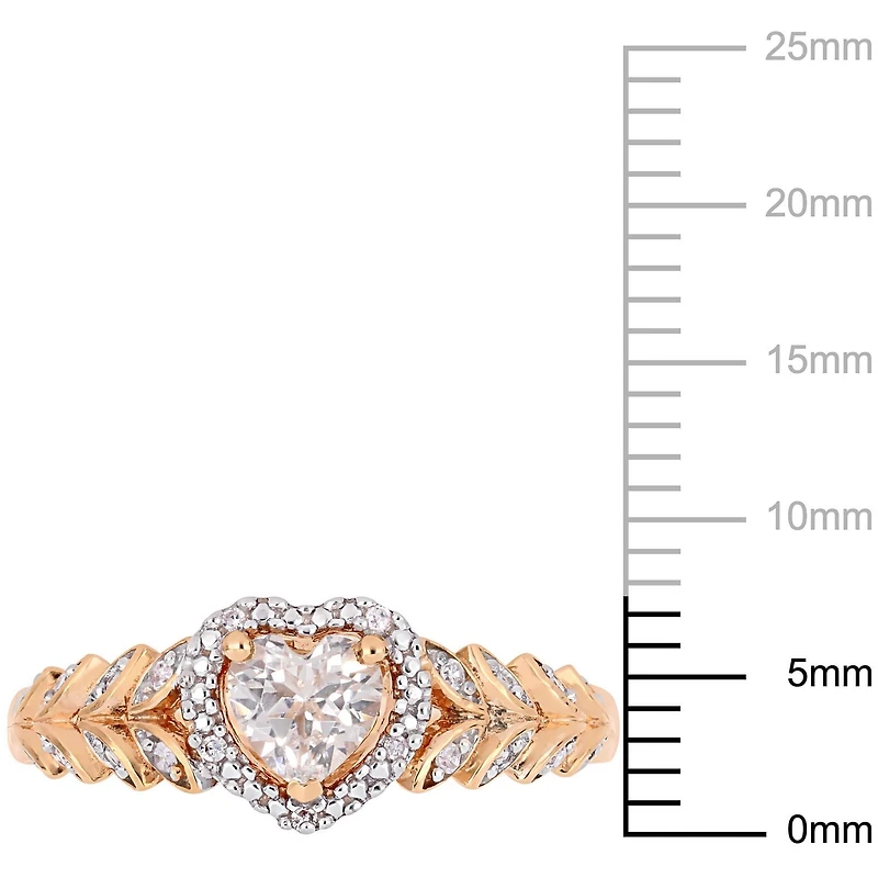 Bague auréole de forme cœur Miabella avec saphir blanc synthétique 3/5 CT PBT et accents de diamants en or rosé 10K