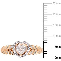 Bague auréole de forme cœur Miabella avec saphir blanc synthétique 3/5 CT PBT et accents de diamants en or rosé 10K