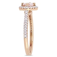 Bague auréole Tangelo avec morganite 3/4 CT PBT et diamants 1/4 CT poids total en or rosé 14K