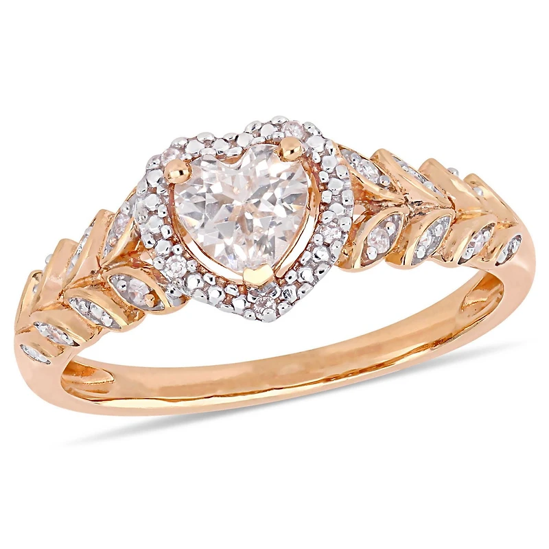 Miabella 3/5 Carat T.G.W. Created White Sapphire and Diamond-Accent 10K Rose Gold Halo Heart Ring
