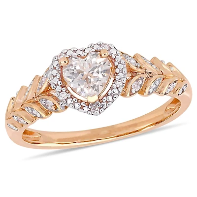 Miabella 3/5 Carat T.G.W. Created White Sapphire and Diamond-Accent 10K Rose Gold Halo Heart Ring