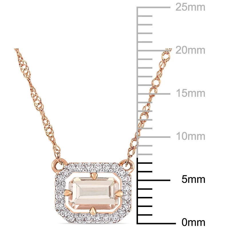 Collier de forme auréole Tangelo avec morganite 3/5 CT PBT et diamants 1/10 CT poids total en or rosé 14K, 17 po
