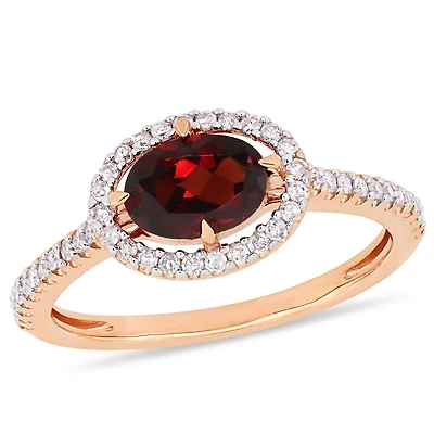 Tangelo 1 Carat T.G.W. Garnet and 1/4 Carat T.W. Diamond 10K Rose Gold Halo Ring