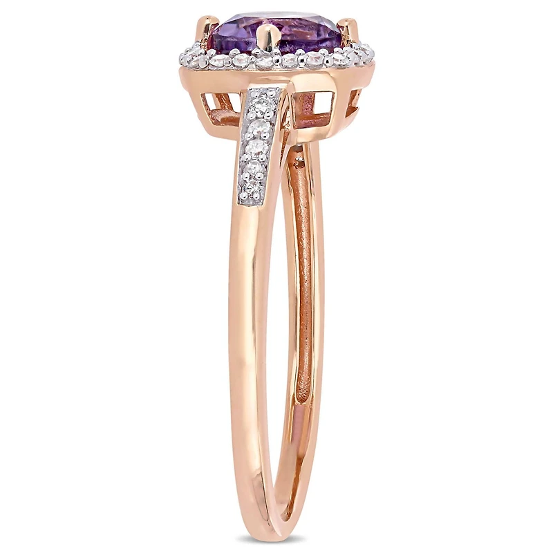 Bague auréole Tangelo avec améthyste 5/8 CT PBT et diamants 1/7 CT poids total en or rosé 10K