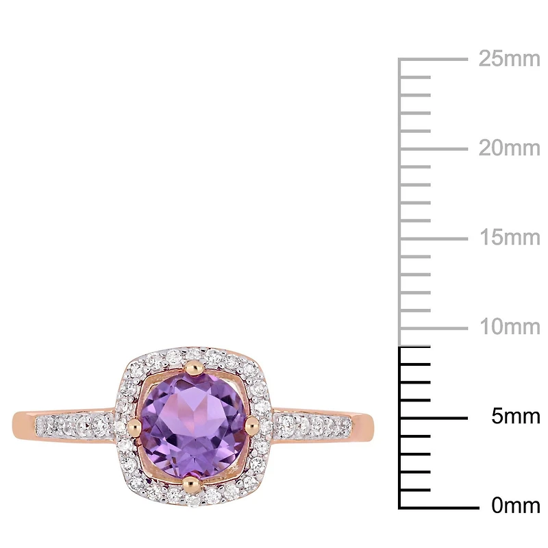 Bague auréole Tangelo avec améthyste 5/8 CT PBT et diamants 1/7 CT poids total en or rosé 10K