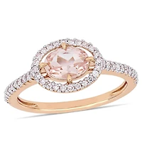 Bague auréole Tangelo avec morganite 3/4 CT PBT et diamants 1/4 CT poids total en or rosé 14K