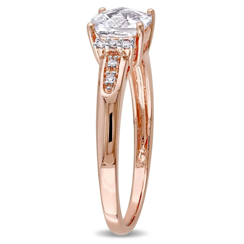 Bague Miabella avec saphir blanc 1-1/4 CT PBT et accents de diamants en or rosé 10K