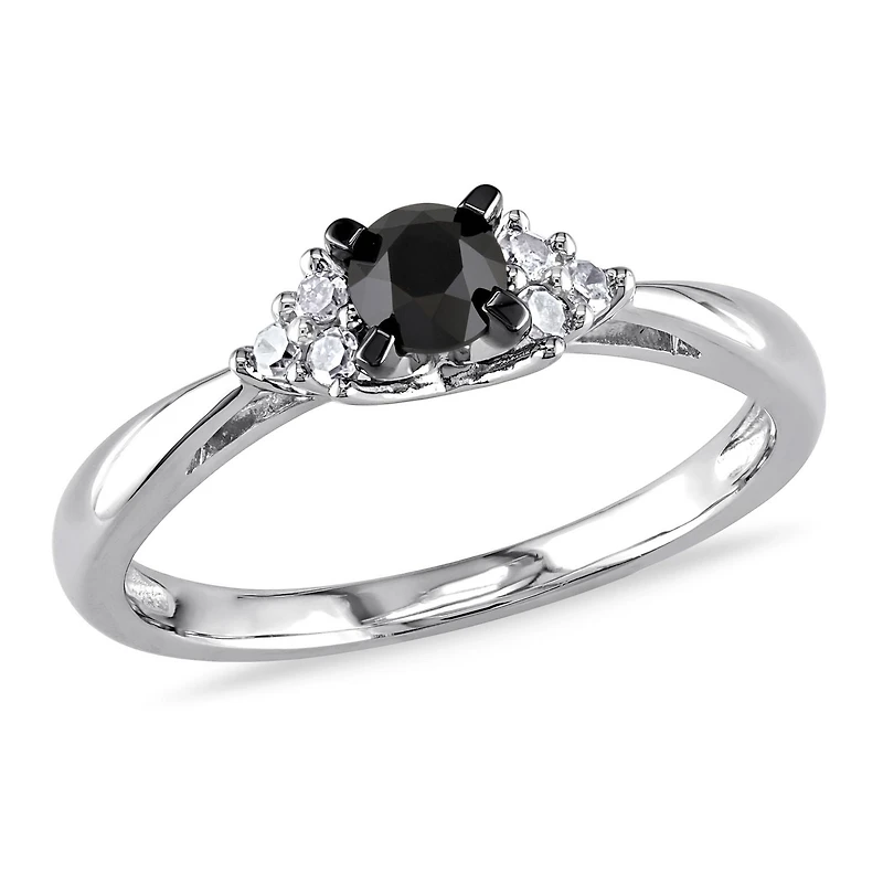 Asteria 1/2 Carat T.W. Black and White Diamond Sterling Silver Engagement Ring