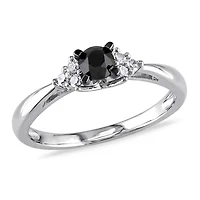 Asteria 1/2 Carat T.W. Black and White Diamond Sterling Silver Engagement Ring