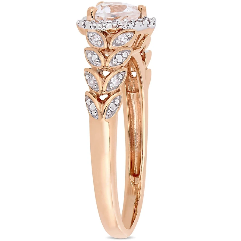 Bague auréole de forme cœur Miabella avec saphir blanc synthétique 3/5 CT PBT et accents de diamants en or rosé 10K